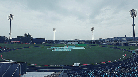 IND vs SA weather update: The pitch and part of the ground is covered during rains one day before the first India vs South Africa Test match at SuperSport Park Cricket Stadium, in Centurion. (PHOTO: REUTERS)
